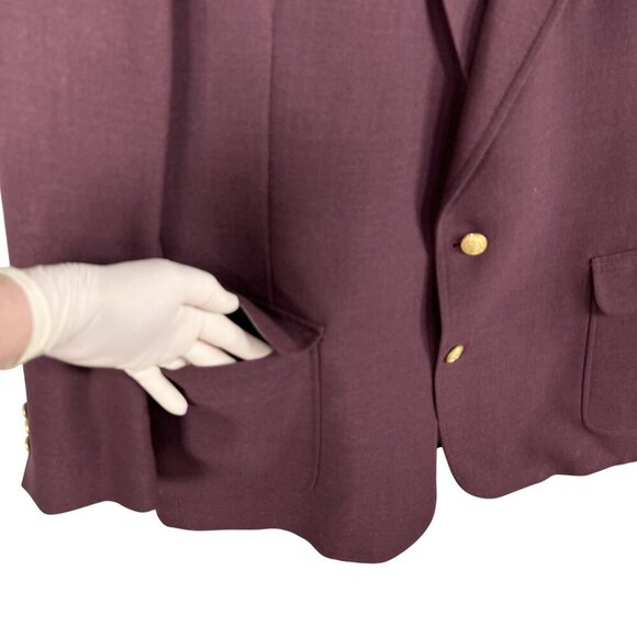 Sutter & Grant Mens 44L Burgundy Wool Blazer Gold Crest Buttons Academia Preppy - Picture 7 of 15